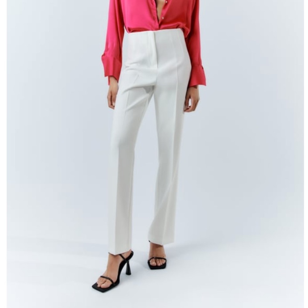 Zara Womens High Waisted Flared Pants White Small NWT